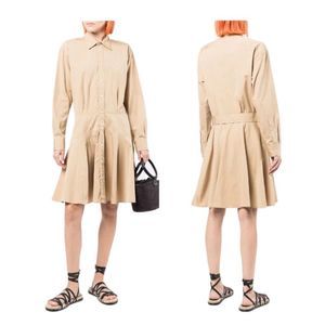 Polo Ralph Lauren Long Sleeve Cotton Shirtdress Khaki Brown Pleated Womens 4